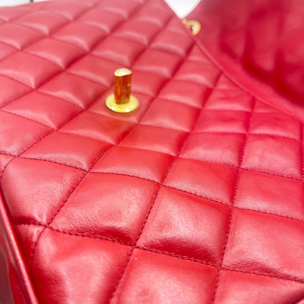 CHANEL CC 24K Vintage Jumbo Envelope Flap Bag Lambskin Timeless Red Purse Chain - Picture 8 of 16